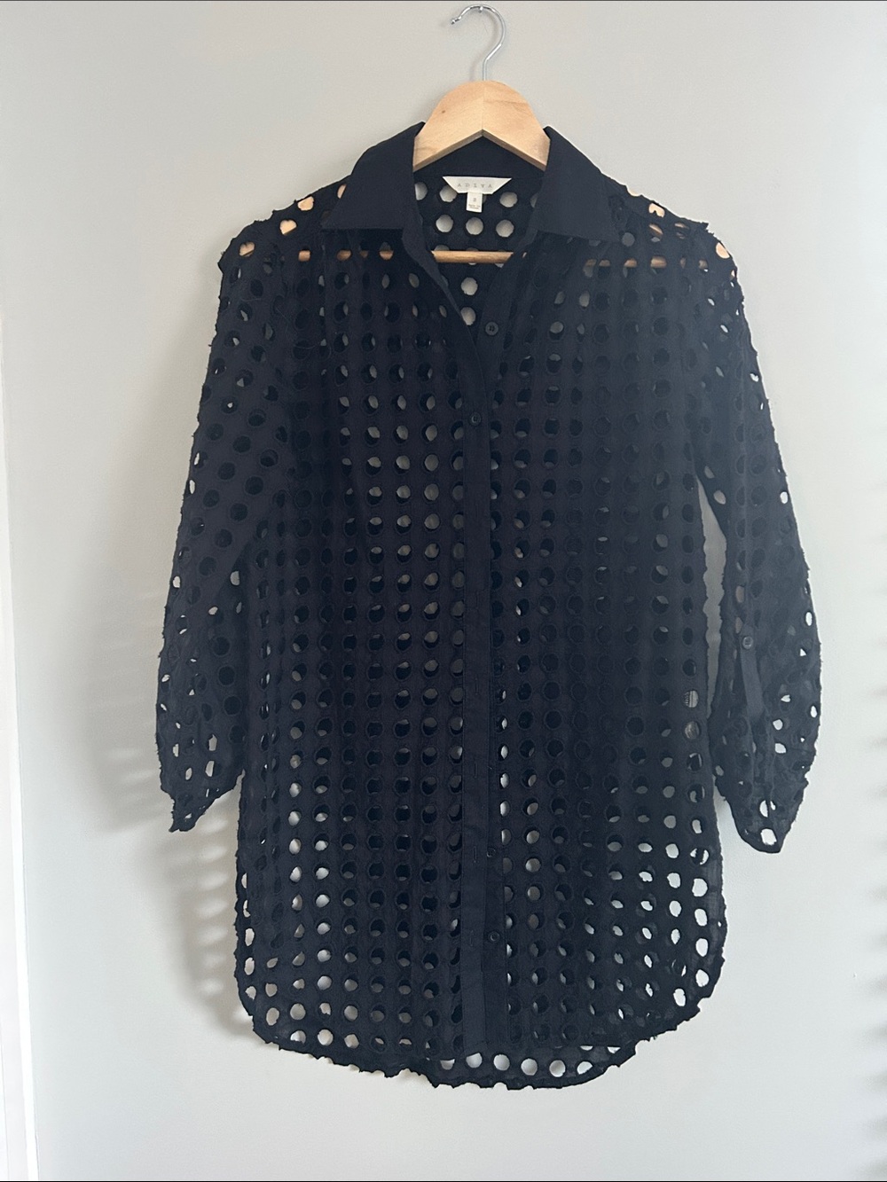 Adiva Black Perforated Button-Down Shirt